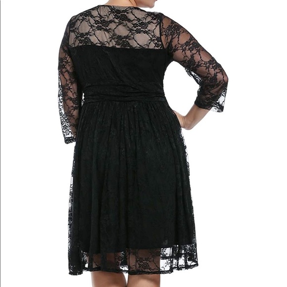 Stretchy Black Lace Dress with Illusion neckline - Picture 3 of 4